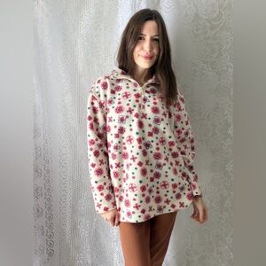 Vintage 1990s Cabin Creek Floral Quarter Zip Fleece Pullover Cottage Cozy